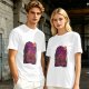 Olive T-Shirt with Purple Sunset Boat Scene Graphic
