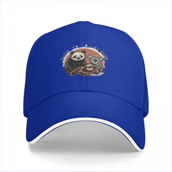 Slow Is Social Club Cap With Panda Koala And Sloth Art
