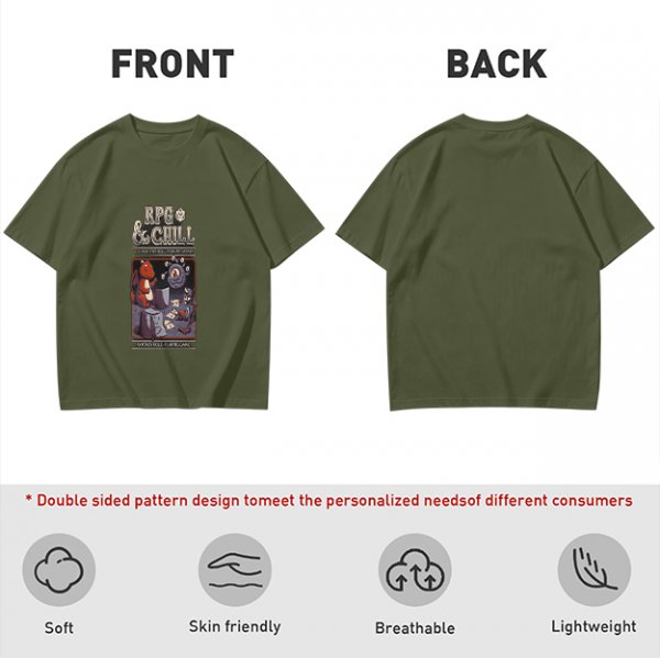 RPG & Chill Monster Graphic Olive T-Shirt