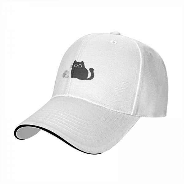 Black baseball cap with minimalist grey cat graphic