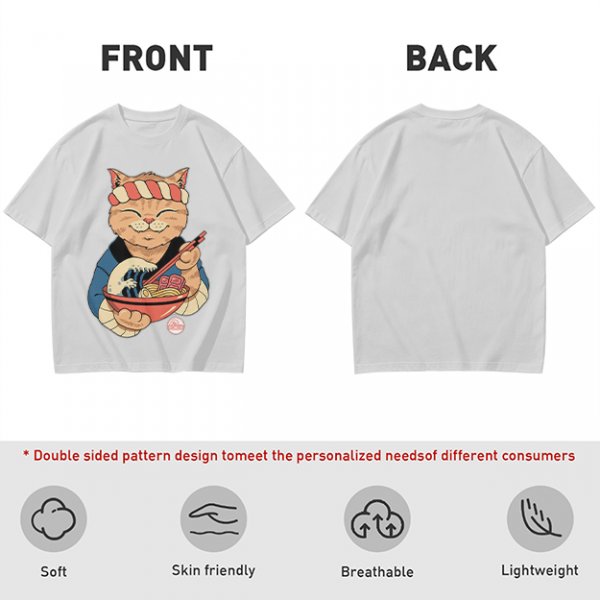 Olive T-Shirt with Japanese Ramen Chef Cat Graphic