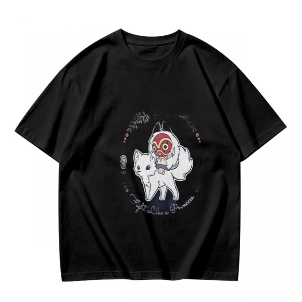 Olive T-Shirt With Chibi Princess Mononoke Wolf Rider Artwork