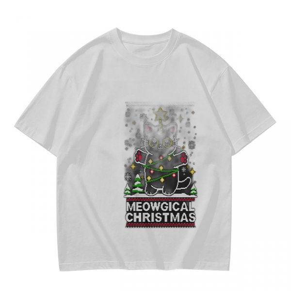 Olive Green Christmas Cat T-Shirt With Meowgical Christmas Print