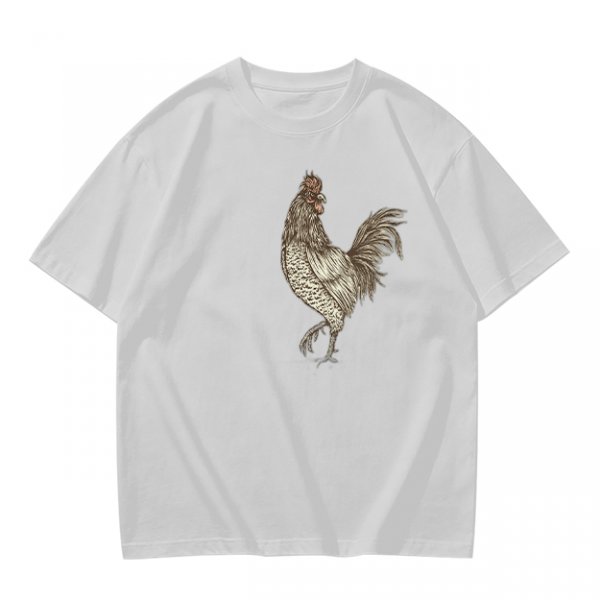 Olive Green T-Shirt With Vintage Rooster Graphic Print