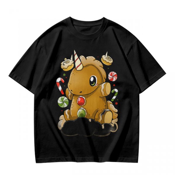 Olive T-Shirt With Cute Gingerbread Unicorn And Christmas Candy Print