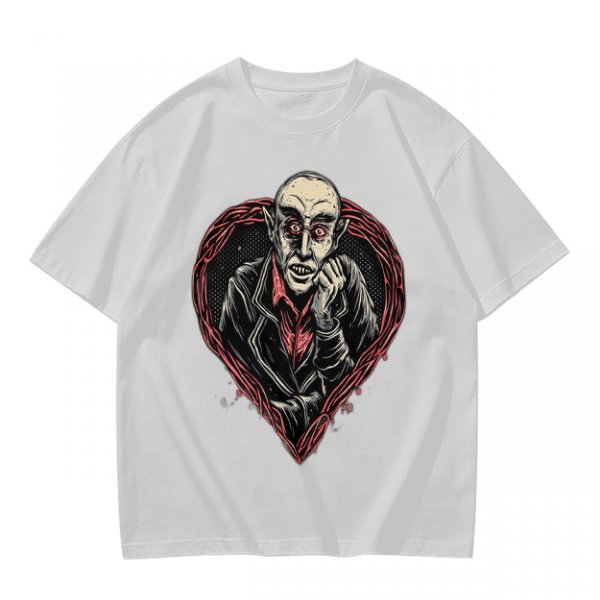 Olive T-shirt with Nosferatu Vampire in Red Heart Frame