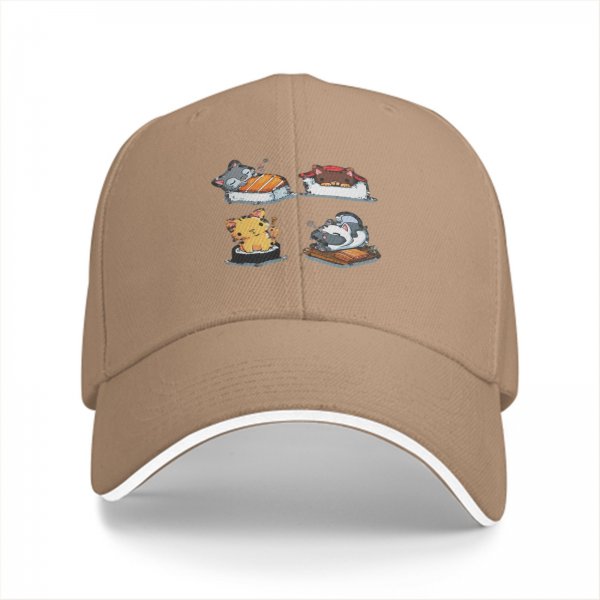 Black Baseball Cap With Cute Cat Sushi Artwork