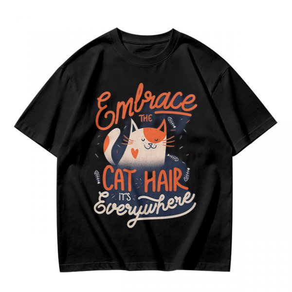 Olive T-Shirt with 'Embrace the Cat Hair It's Everywhere' Cat Graphic