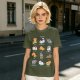 Olive Green T-Shirt With Cute Cat Yoga Pose Illustrations