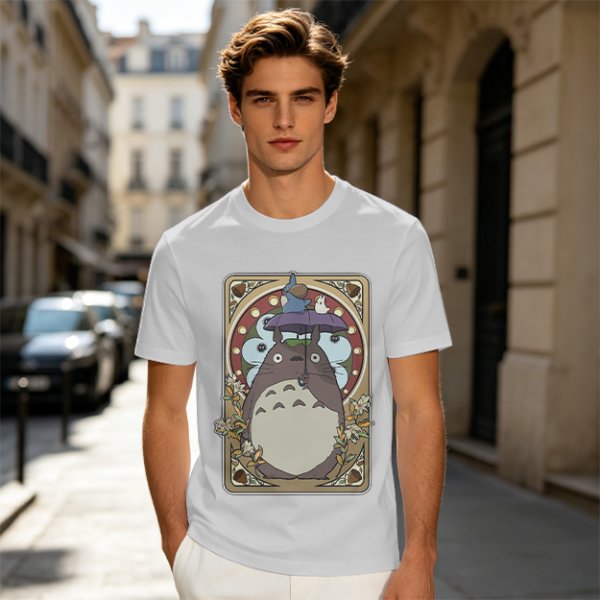 Olive Green T-Shirt With My Neighbor Totoro Art Nouveau Print