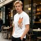 Olive T-Shirt with Cartoon Cat at Grave Print