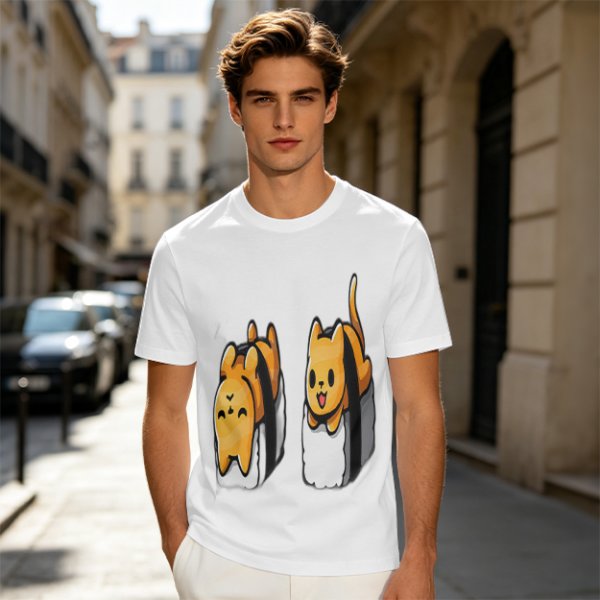Olive T-shirt with cute sushi cat graphic print