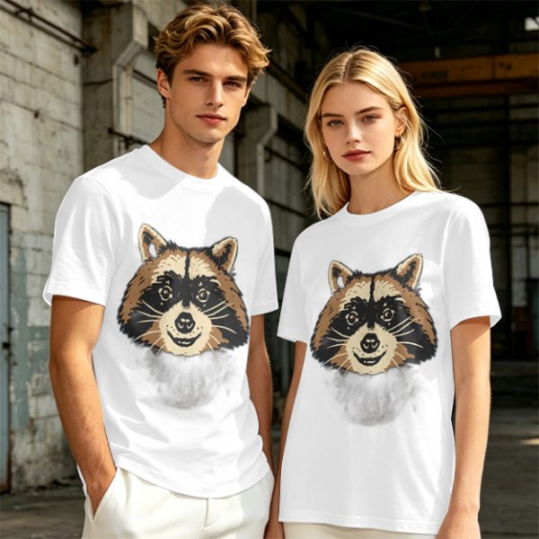 Olive Green T-Shirt With Smiling Raccoon Graphic Print
