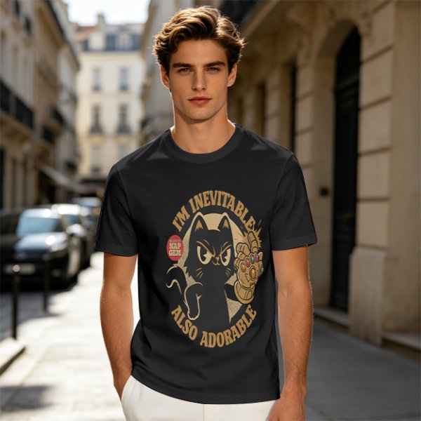 I'm Inevitable Also Adorable Black Cat Infinity Gauntlet T-Shirt