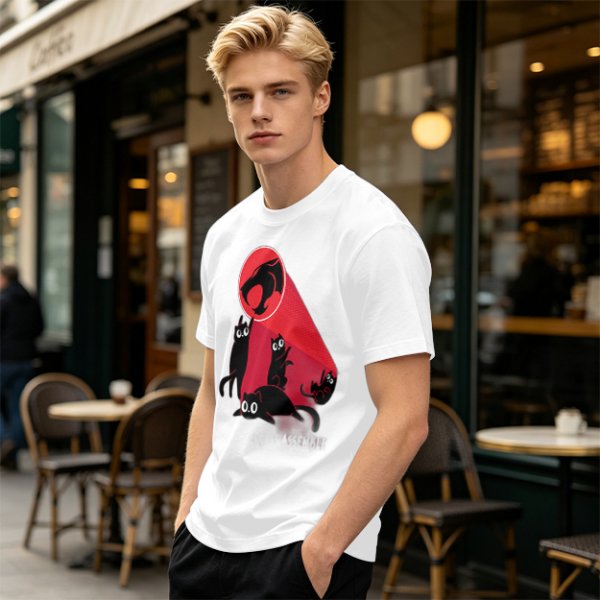 Olive T-Shirt With Black Cats And Red Panther Signal Graphic