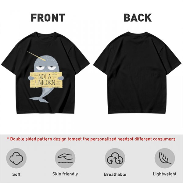 Olive T-Shirt With Grumpy Narwhal Holding Not A Unicorn Sign