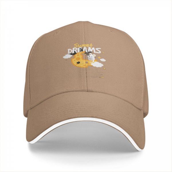 Black baseball cap with Sweet Dreams cheese moon and mouse graphic