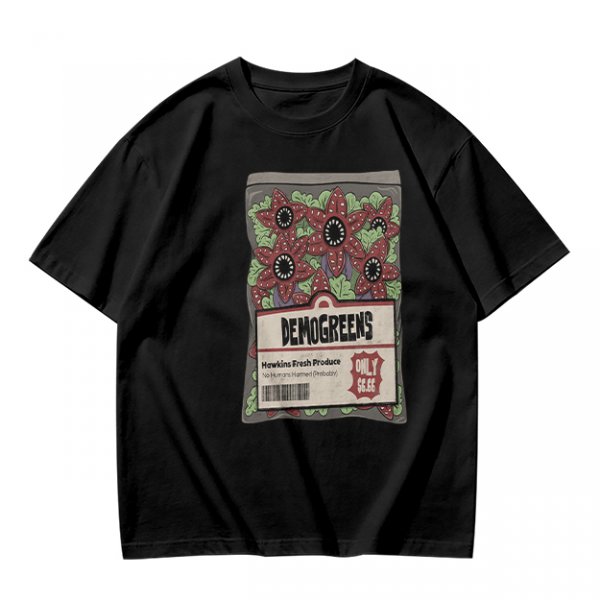 Olive Green T-Shirt With Demogorgon Vegetable Packet Print