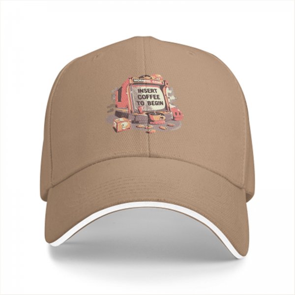 Black baseball cap with insert coffee to begin arcade graphic