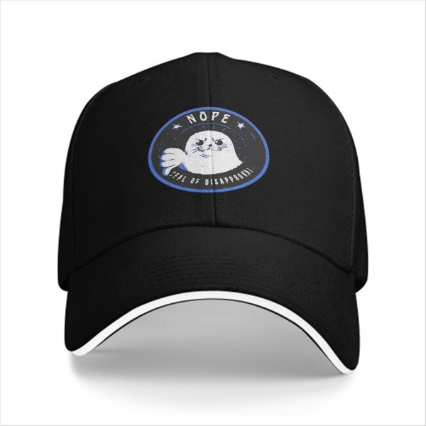 Black Baseball Cap With Nope Seal Of Disapproval Graphic