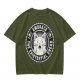 Olive t-shirt with 'Embrace the Existential Dread' screaming cat graphic