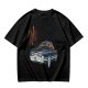 Olive Green Graphic T-Shirt with Classic Dark Car and Orange Text Print