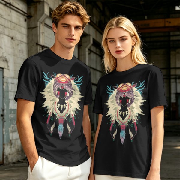 Olive Green T-Shirt With Fantasy Forest Spirit Graphic Print