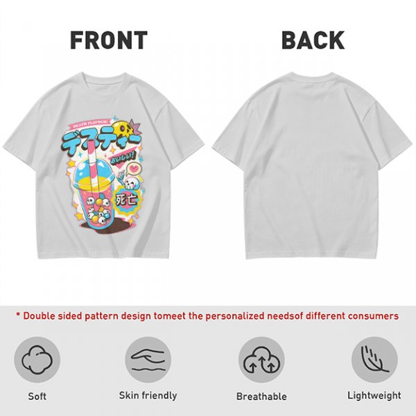 Oversized Graphic Tee with Death Flavor Bubble Tea Print