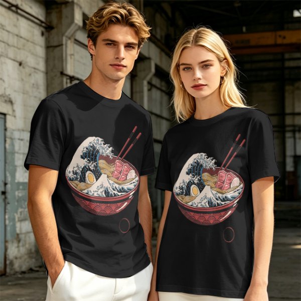 Olive T-Shirt Featuring The Great Wave Off Kanagawa Ramen Bowl Art