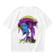 Olive t-shirt with neon vampire Dracula graphic and Japanese text