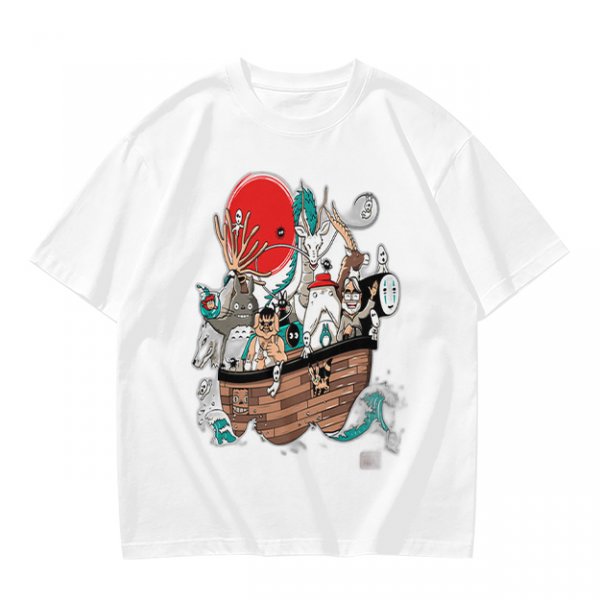 Studio Ghibli Characters Boat Graphic Olive T-Shirt