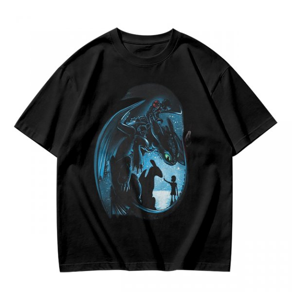 Olive T-shirt with How to Train Your Dragon Toothless and Hiccup Art