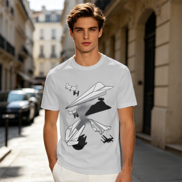 Olive T-Shirt with Paper Airplane Star Wars Inspired Print