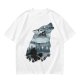 Olive T-Shirt With Howling Wolf Silhouette Winter Fantasy Art Print