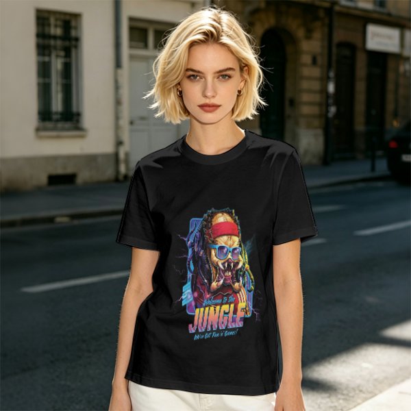 Olive T-Shirt with Retro Predator 'Welcome to the Jungle' Print