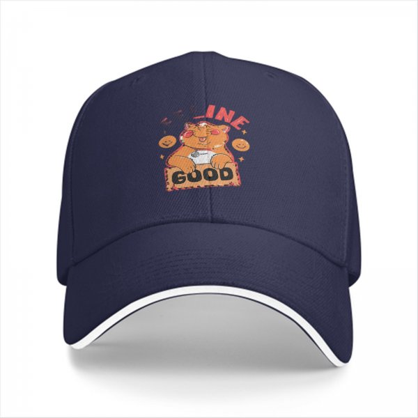 Black Baseball Cap With Cute Cat Feline Good Graphic Print