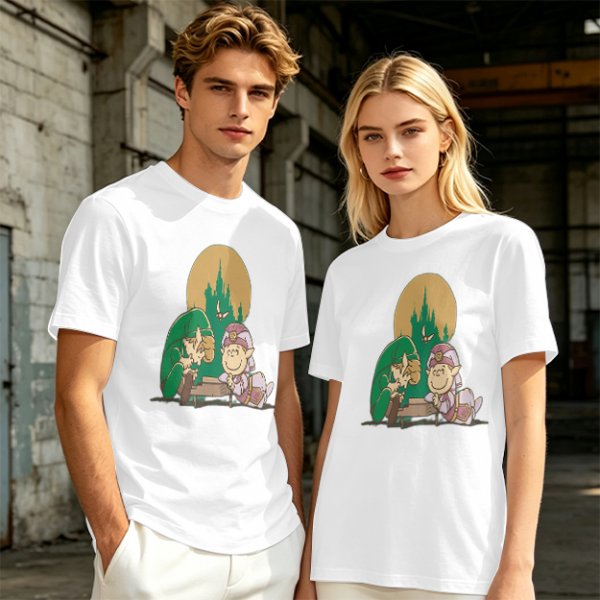 Olive Green T-Shirt With Zelda Themed Cartoon Characters Print