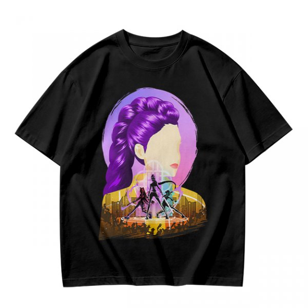 Olive T-Shirt With Purple Haired Woman And Concert Stage Print