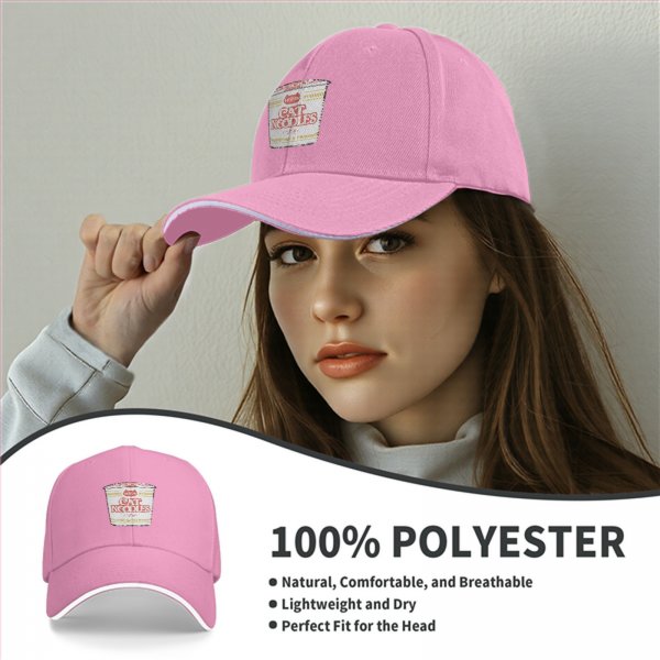 Black Baseball Cap With Cat Noodles Cup Graphic Print