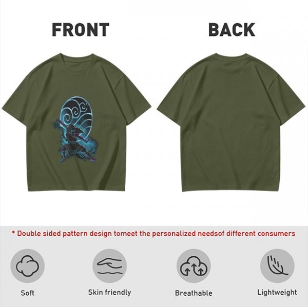 Olive T-shirt with Anime Water Bender Warrior Graphic Print