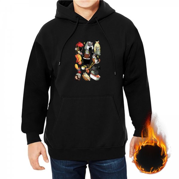 Black Hoodie With Cute Food Themed Animal Graphic Print