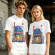Olive t-shirt with cat ramen stall and Mount Fuji graphic