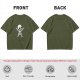 Olive green t-shirt with cute cartoon skeleton graphic