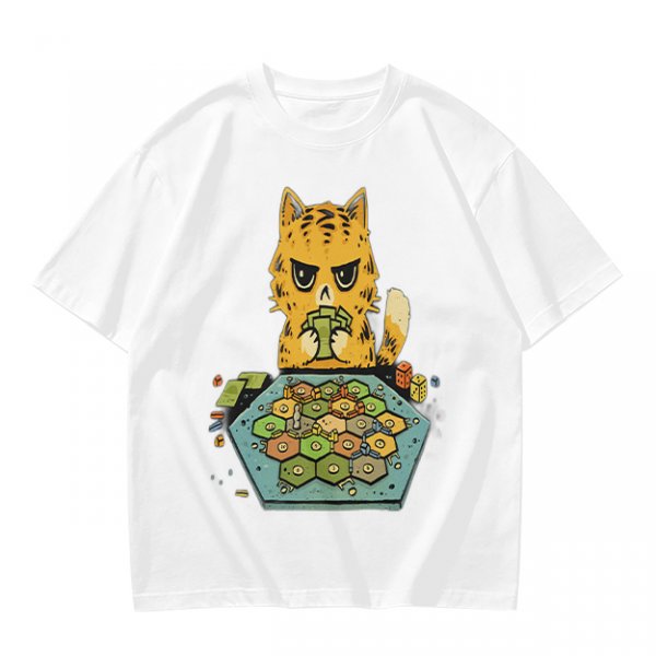 Grumpy Orange Cat Playing Settlers of Catan Board Game T-Shirt