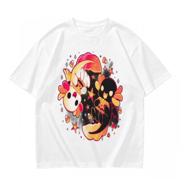 Olive T-Shirt with Halloween Axolotl Candy Corn Art