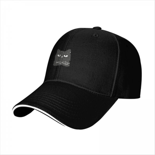 Black Baseball Cap With Grumpy Cat Face Graphic