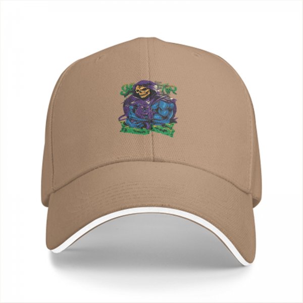 Black Baseball Cap With Skeletor Graphic Print For Fans