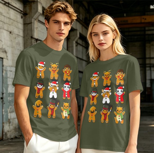Olive Christmas Gingerbread Character Graphic T-Shirt