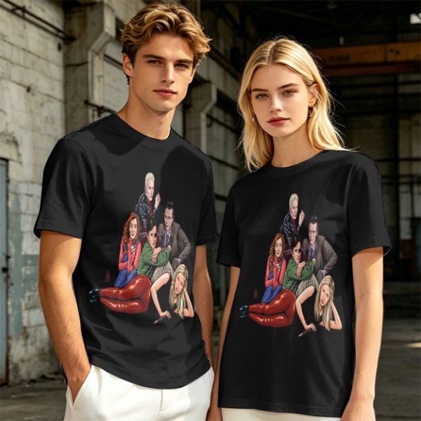 Olive Green T-Shirt with Buffy The Vampire Slayer Character Art Print