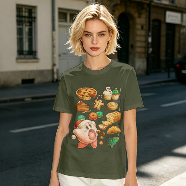 Kirby Christmas Pastry Graphic Tee For Holiday Food Lovers